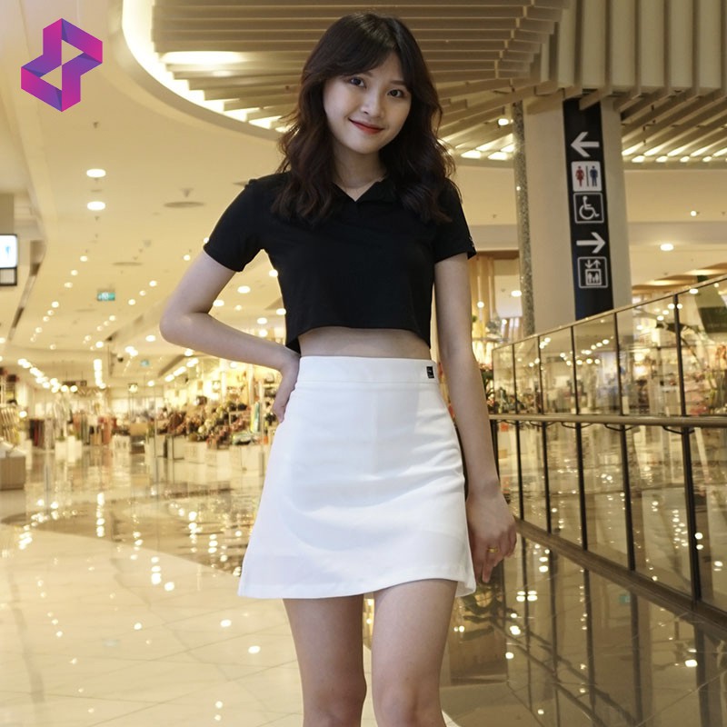 Áo croptop nữ thun sơ mi kiểu ôm body có cổ tay ngắn đẹp, Áo polo nữ croptop crt Ulzzang crop top phông cổ bẻ đen trắng