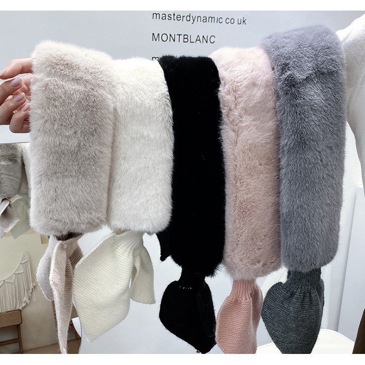 HÀNG ĐẸP Khăn len sợi lông thỏ 2 mặt mix màu dày dặn Khăn lông quàng cổ thời trang mùa đông cho bạn gái