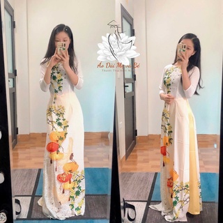 Áo dài truyền thống 2 tà lụa 3d in hình đèn lồng