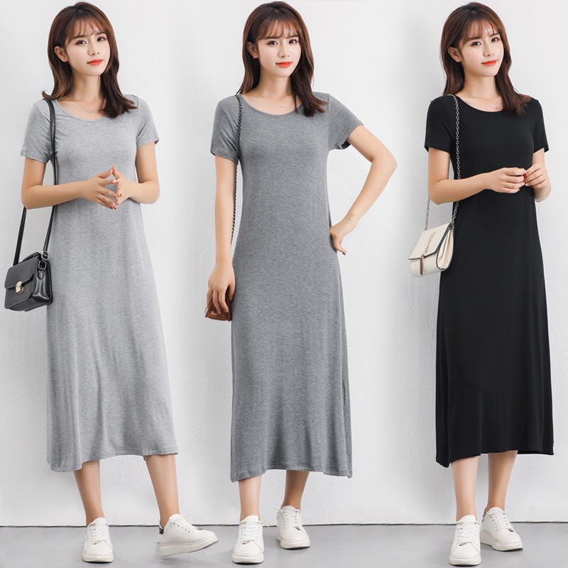 Váy suông trơn cổ tròn basic form rộng chất vải mềm mịn thoáng khí chiều dài 80 cm ; 100 cm; 115cm