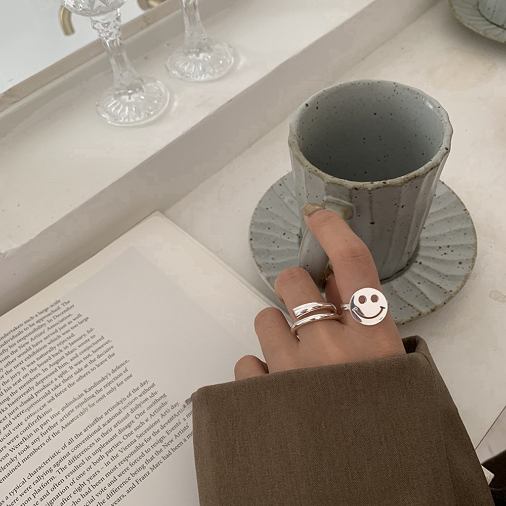 Nhẫn hở thiết kế hình mặt cười độc đáo bằng kim loại thời trang cá tính
