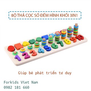 Bộ Đồ Chơi Gỗ Số Đếm Montessori 3 trong 1 cao cấp cho bé - Bảng học số cho bé