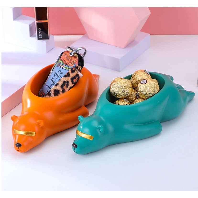 Tượng gấu trang trí đựng mỹ phẩm chìa khóa trang sức  siêu xinh phù hợp trưng bày nhà cửa hoặc quà tặng