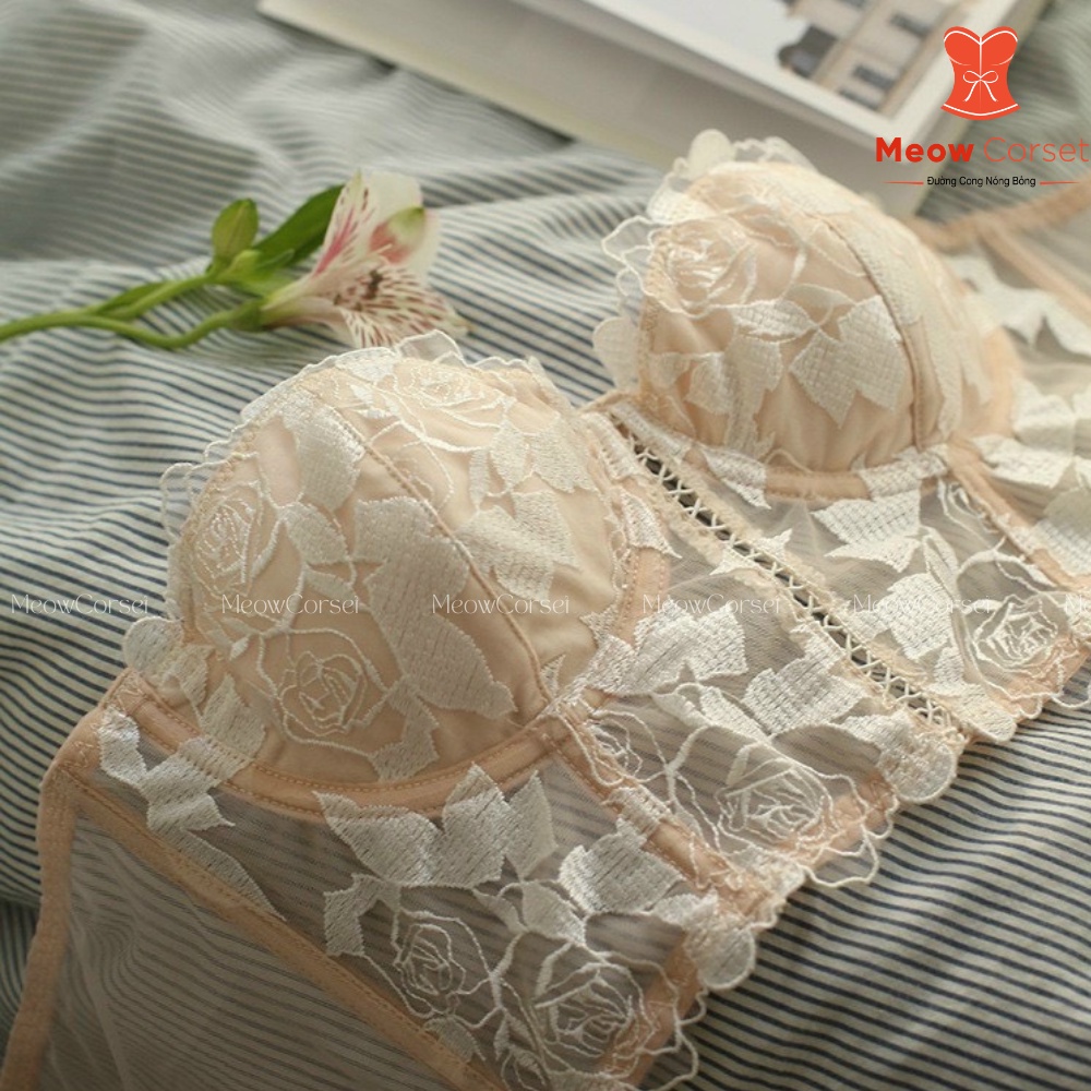 Áo bra corset ren hoa có gọng định hình ngực sexy 847 [MEOW Corset]