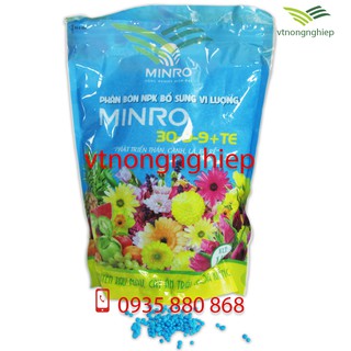 Phân bón Minro npk 30-9-9, phát triển thân, lá, cành, bộ rễ, gói 1(kg), chuyên cho rau màu, cây ăn trái, hoa kiểng