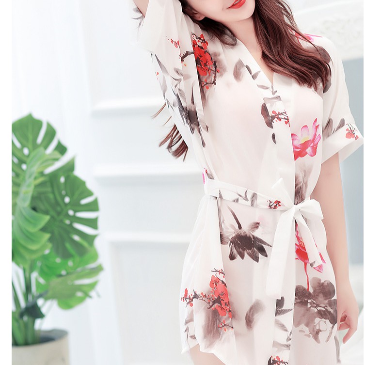 Áo choàng ngủ sexy kimono 🔥SIÊU SALE🔥 AMUSE V39 vải chiffon họa tiết sang chảnhfreesize 42 tới 60kg váy ngủ đẹp giá rẻ
