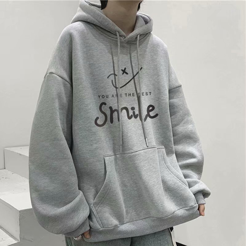 Áo hoodie Nhung Dày Tay Dài In Chữ Mặt Cười Cỡ Lớn m-5xl Thời Trang Mùa Thu Cho Nam