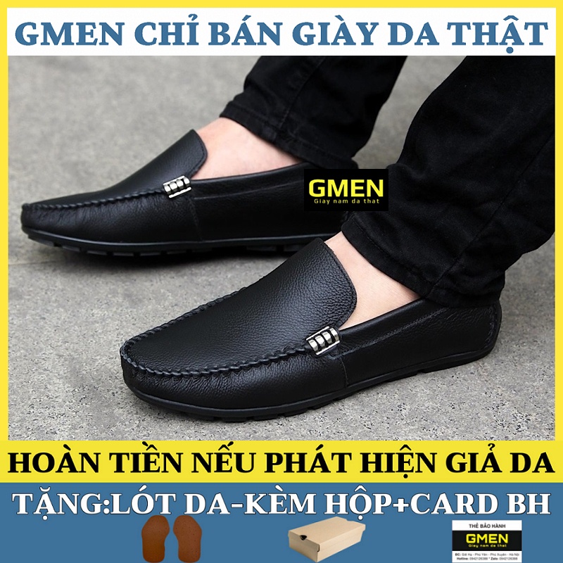 Giày lười nam chất liệu da thật mềm mại đế cao su khâu chỉ bảo hành 12 tháng GM102