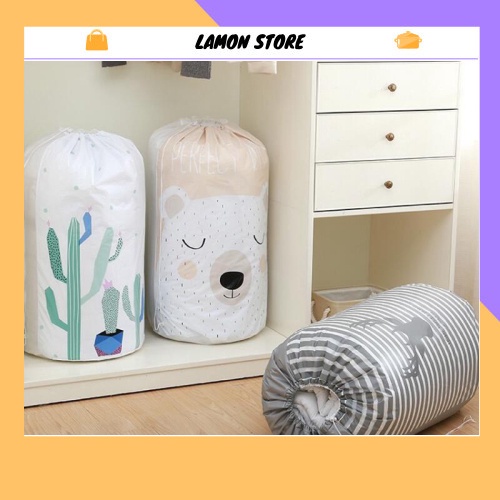 Túi Đựng Chăn Màn Quần Áo Chống Ẩm Cao Cấp Nhật Cỡ Lớn, Túi Đựng Chăn Màn, Quần Áo Rút Dây Hình Trụ 2466 Lamon Store