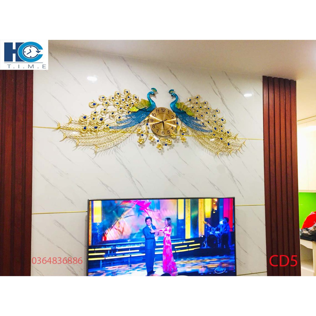 Đồng hồ treo tường trang trí Chim Công decor CD5 kích thước 160x70 cm