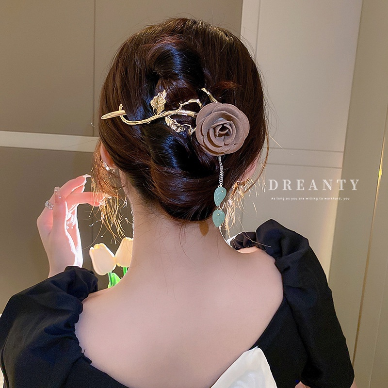 Kẹp Tóc Tua Rua Hình Hoa Hồng Phong Cách Hàn Quốc Thời Trang Cho Nữ