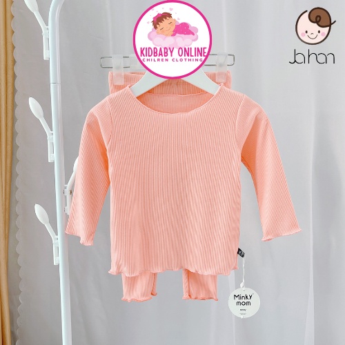 Bộ Đồ Dài Tay Bé Gái Minky Mom Vải Thun Gân Bèo Nhún Ngực, Đồ Bộ Cho Bé Gái Mặc Nhà Thu Đông Kidbabyonline K141