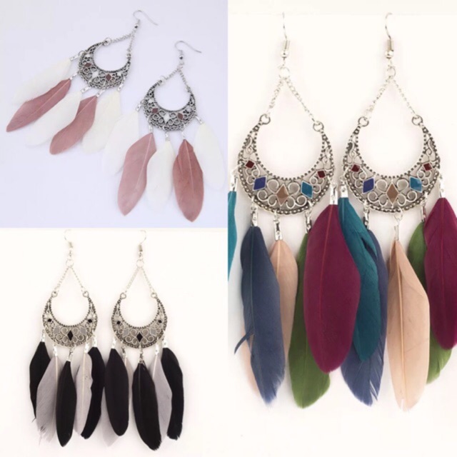 Bông tai lông vũ - Khuyên tai bohemian vintage