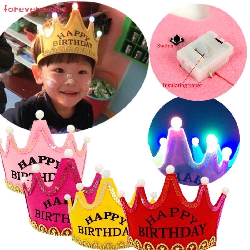 Bờm, băng đô hình vương miện Happy Birthday công chúa cho bé gái, phụ kiện chụp hình sinh nhật