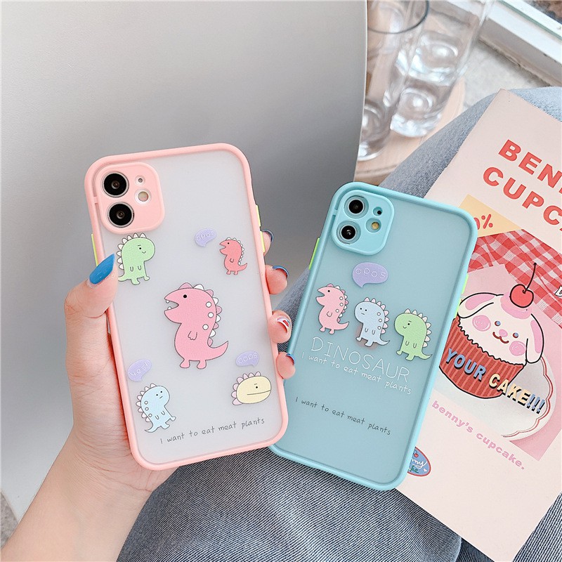 Ốp Lưng Iphone Nhám viền dẻo Chống Sock, Va Đập Bảo Vệ Camera Dinosaur Kute - H060