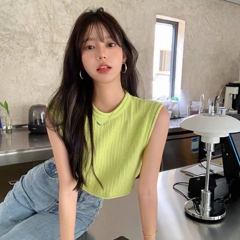 Áo len mỏng ba lỗ croptop