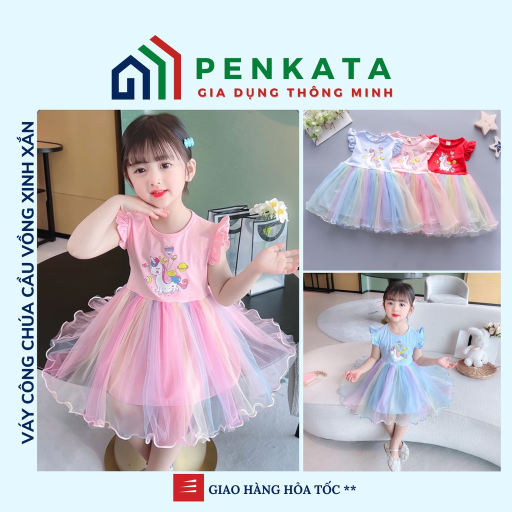 Váy cho bé gái đẹp, đầm em bé công chúa xinh hình Elsa, ngựa Pony cầu vồng cho trẻ em mùa hè PENKATA 2104.03 CS118