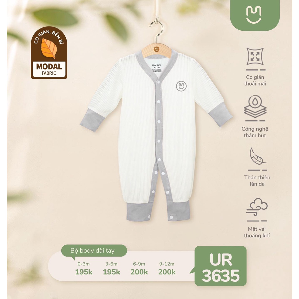 Bodysuit Uala Rogo dài tay chất Modal cao cấp mềm mịn mỏng nhẹ mát da viền đơn giản cho bé trai bé gái sơ sinh 3635
