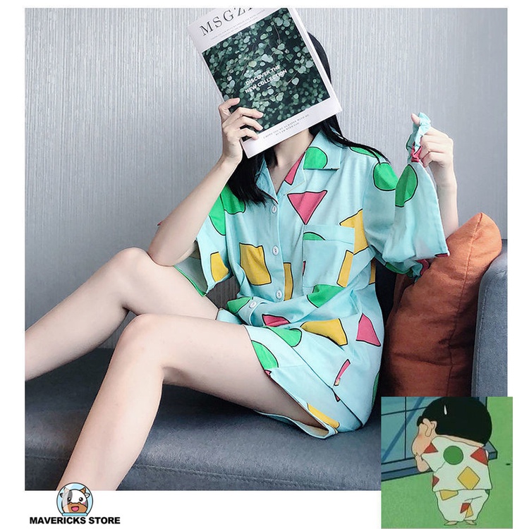 Bộ đồ ngủ FDS dáng ngắn họa tiết hoạt hình phong cách Nhật Bản thời trang cho nữ
