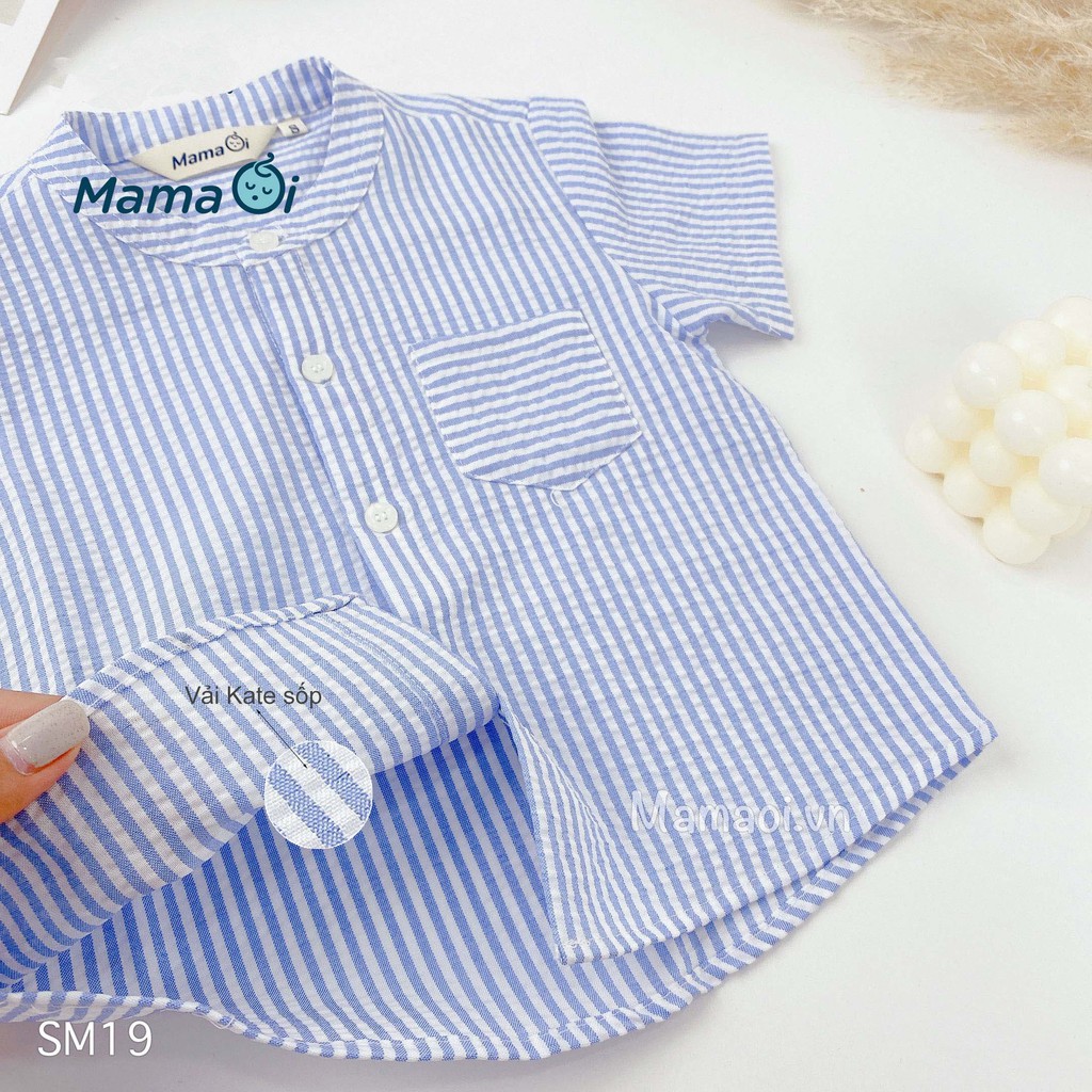 Áo sơ mi bé trai bé gái kẻ sọc xanh dương vải Linen đũi cho bé từ 0-3 tuổi của Mama Ơi - Thời trang cho bé