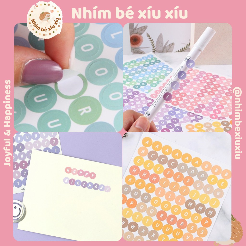 Sticker chữ cái ABC chấm tròn nhiều màu sắc trang trí sổ tay VT153