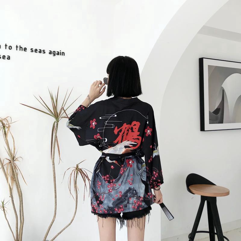Áo Khoác Kimono Họa Tiết Chim Hạc Thời Trang Cho Nữ | BigBuy360 - bigbuy360.vn