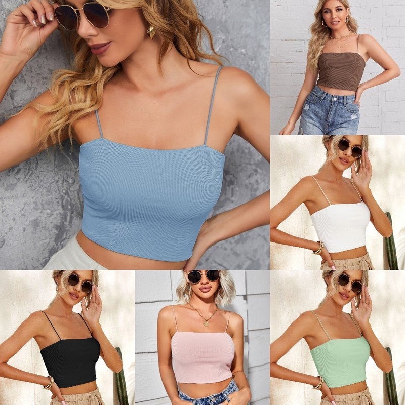 Áo croptop dệt kim màu trơn thời trang mùa hè cho nữ