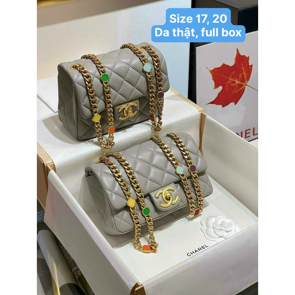 Túi CN Classic Charm đá size 20 da thật full box (sẵn, nhắn tin shop kiểm kho) C0N