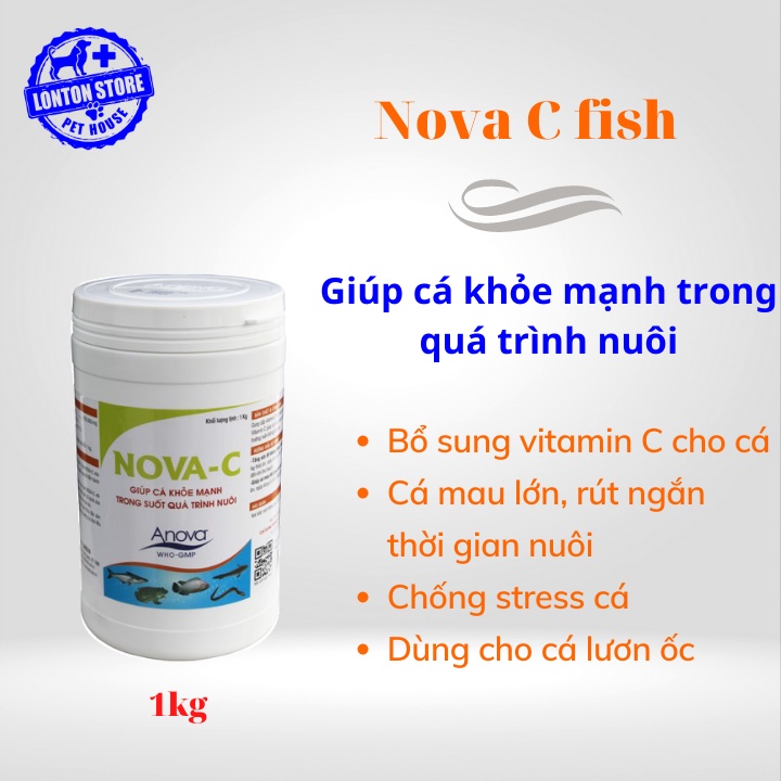 ANOVA Nova C - bổ sung vitamin C giúp cá khỏe mạnh chống lớn. Hộp 1kg Lonton store