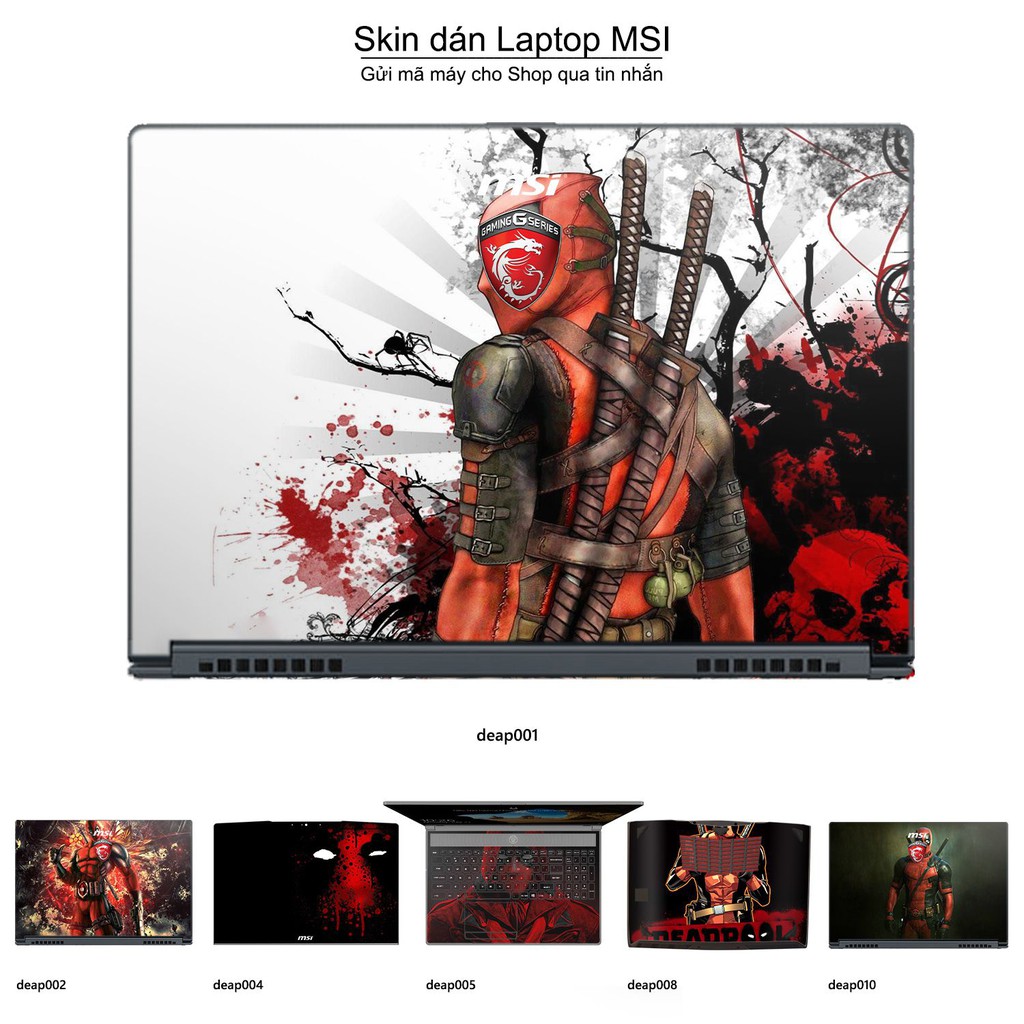 Skin dán Laptop MSI in hình Deadpool (inbox mã máy cho Shop)