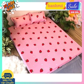 Bộ Ga Gối Mẫu 2021 cotton poly 1m6x2m,1m8x2m- HCM dâu tây hồng