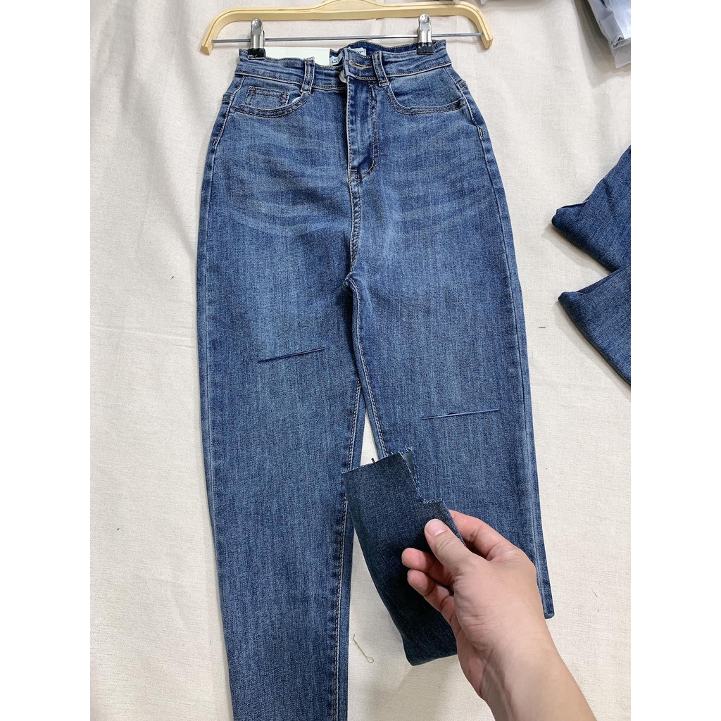 Quần Jean Nữ Cạp Cao, Quần Jean Ôm Skinny Rách Gấu Phong Cách Jeans Fashion93