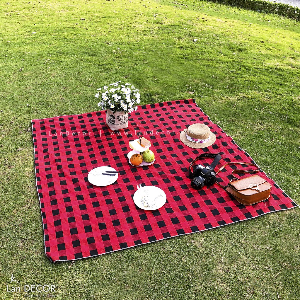 Thảm picnic gấp gọn, Thảm dã ngoại, Khăn tấm trải du lịch chụp ảnh picnic, trải bàn ăn kẻ caro, Thảm chụp ảnh