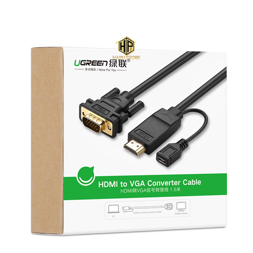 Cáp chuyển HDMI sang VGA Ugreen 30449 dài 1,5m hỗ trợ Full HD cao cấp - Hapustore