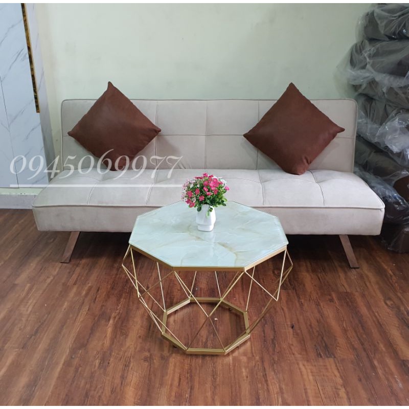 Mua sofa giường tặng gối - Mua cả bộ bàn ghế sofa bed vải nhung tặng kèm 2 gối