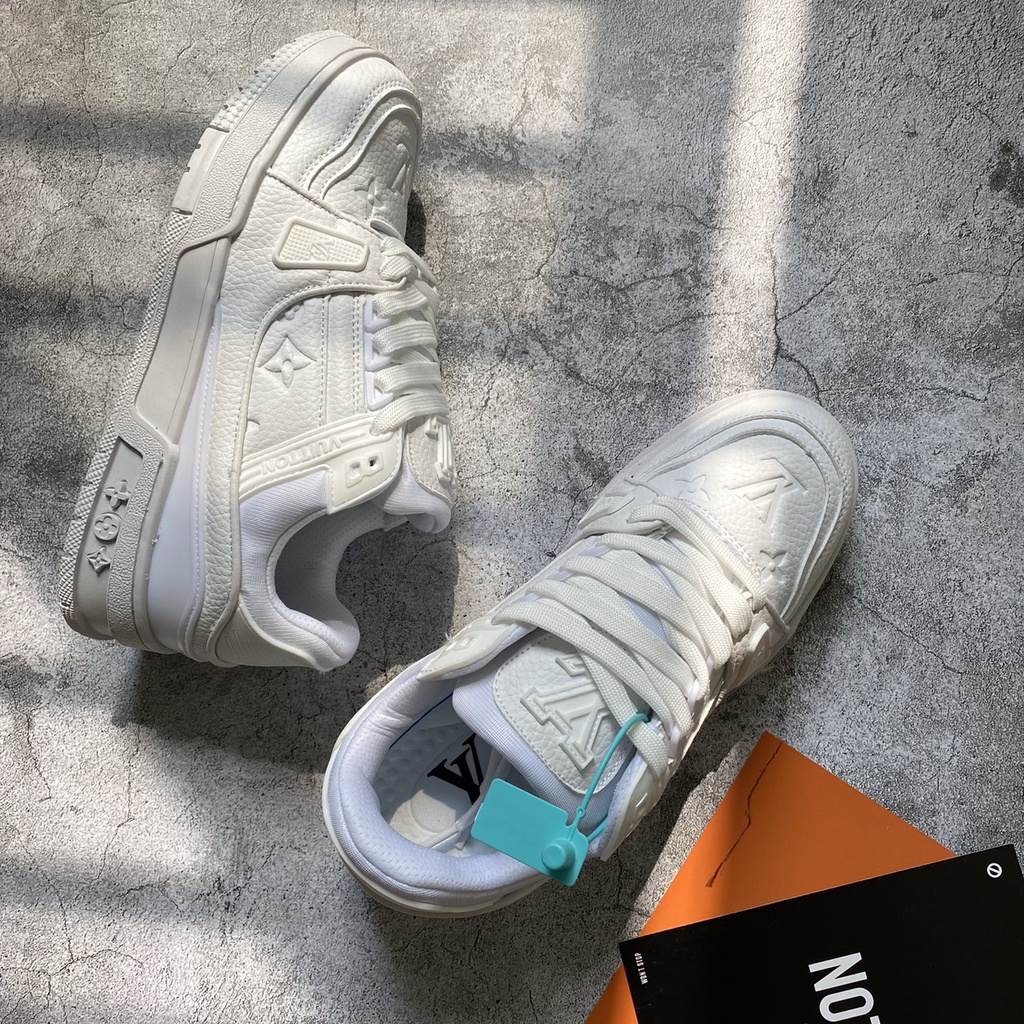 [ẢNH THẬT]Giày LV Trainer 2 màu GREY XÁM, Full White  Full box, tặng kèm tất