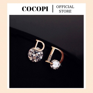 Bông Tai, Khuyên Tai chữ D đính đá cao cấp phong cách sang trọng COCOPI Accessories - BT041