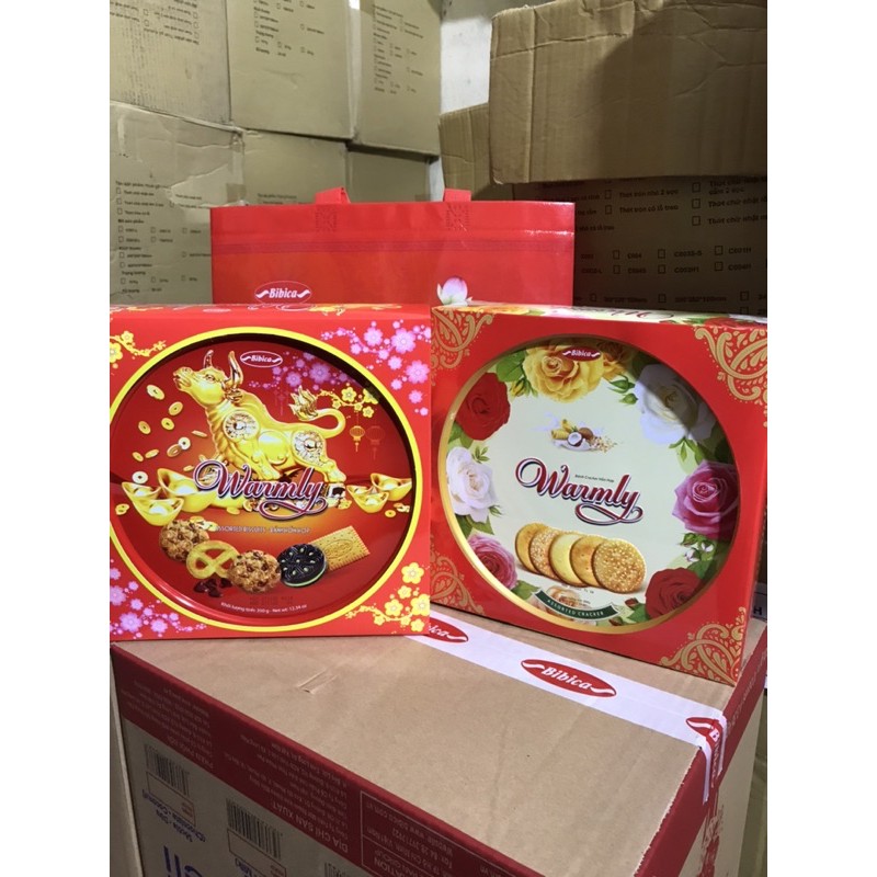 BÁNH QUY BO WARMLY HỘP THIẾC 350g KÈM TÚI XÁCH_hàng tết