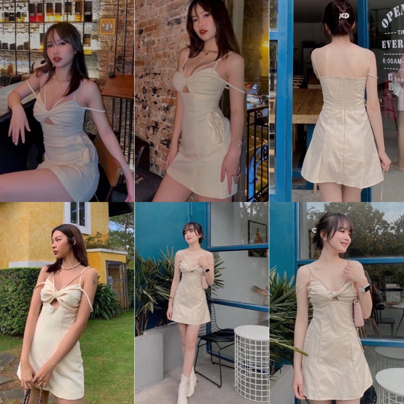 Đầm Xinh ONEONE DRESS thiể kế cut out phần ngực bo chun co giãn có tăng đơ điều chỉnh váy chất liệu vải kaki chéo