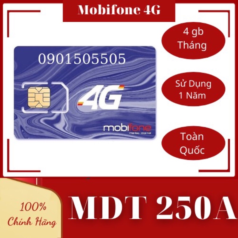 { MDT250A } Sim 4g mobifone 4gb/Tháng sử dụng 12T không cần nạp tiền.DTHN Sim dùng miễn phí cả năm.