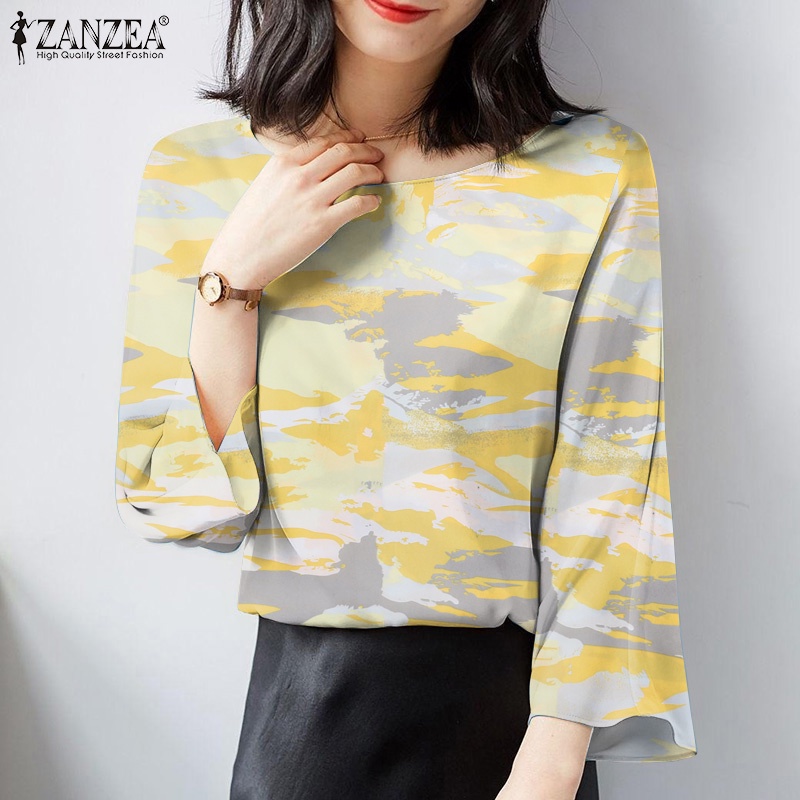 Áo sơ mi ZANZEA tay lửng dáng rộng in họa tiết phong cách cổ điển thời trang cho nữ