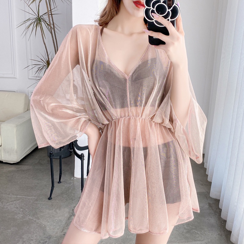 Bộ Đồ Bơi Ba Mảnh Áo Khoác Tay Dài Chống Nắng Phong Cách Hàn Quốc Quyến Rũ Cho Nữ