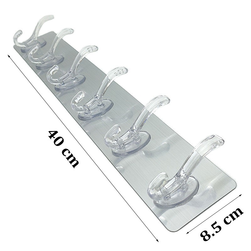 Thanh Treo Đồ Dán Tường 6 Móc Liền Mạch Trong Suốt Siêu Dính Chuẩn Loại 1