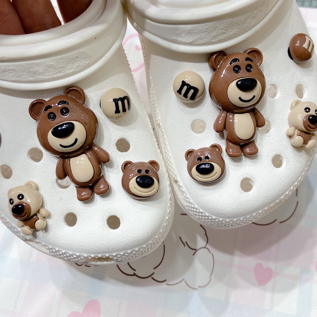 Set 10 Phụ Kiện Khóa Giày DIY Hình Gấu Cà Phê Dễ Thương
