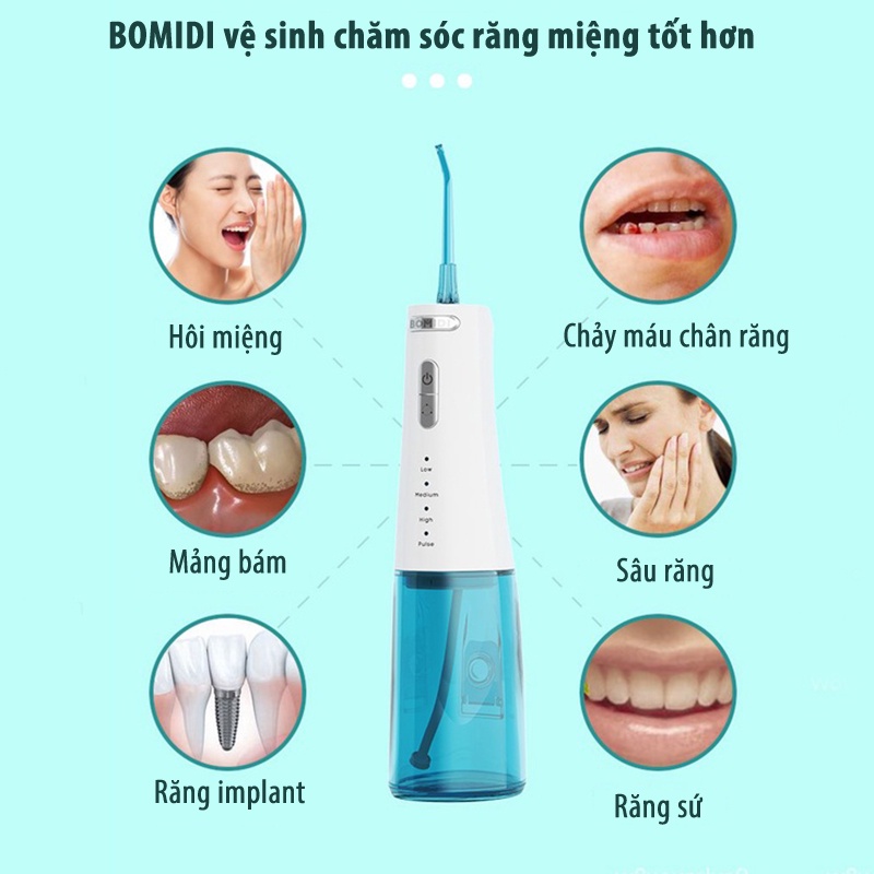 Máy tăm nước Xiaomi BOMIDI D3 PRO 7 chế độ phun kèm 6 đầu tăm dung tích 300ml làm sạch hiệu quả fullbox VT164