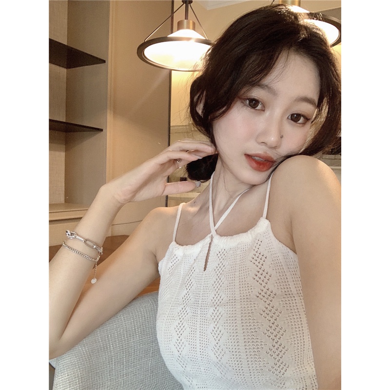 Cocory vn Áo Hai Dây Dệt Kim Khoét Rỗng 4 Màu Sắc Thời Trang Mùa Hè Cho Nữ