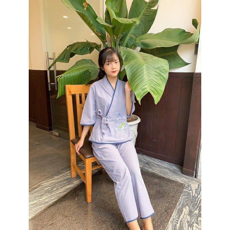 đồ lam đi chùa (nơ nhật thêu hoa)