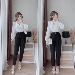 Áo sơ mi trắng nữ chất lụa phối ngọc sang chảnh KH658