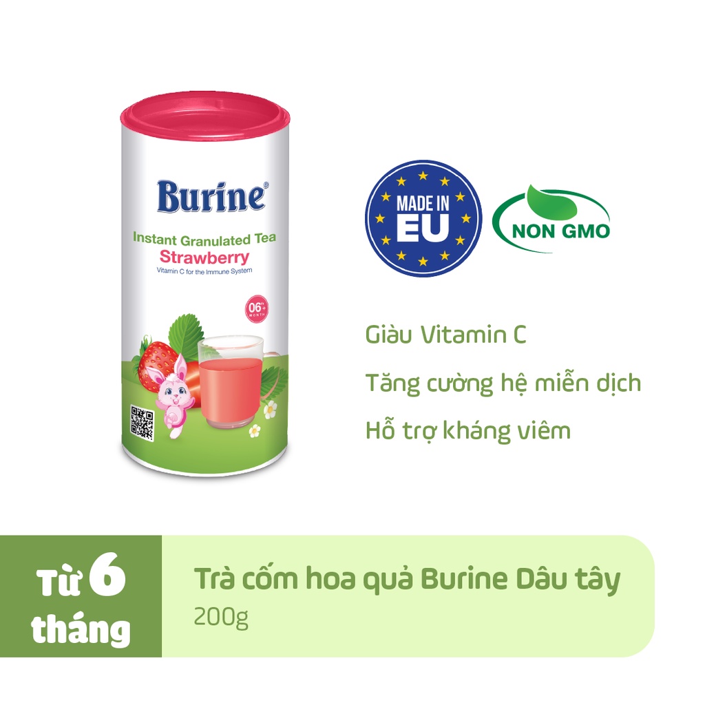 Trà Hoa Quả Hòa Tan BURINE Vị Dâu Tây, Giúp Hỗ Trợ Giảm Viêm Nhiễm, Tăng Đề Kháng - Dành Cho Bé Từ 4 Tháng Tuổi