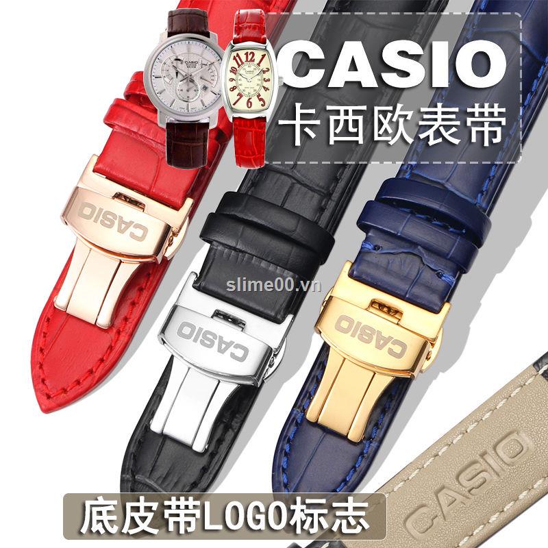 CASIO Dây đeo đồng hồ bằng da 20mm22 có khóa bướm đôi cho nam và nữ